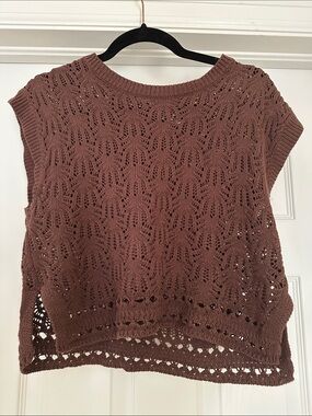 Neuflora Sophie Top Open-Knit Sleeveless Crewneck Sweater 100% cotton